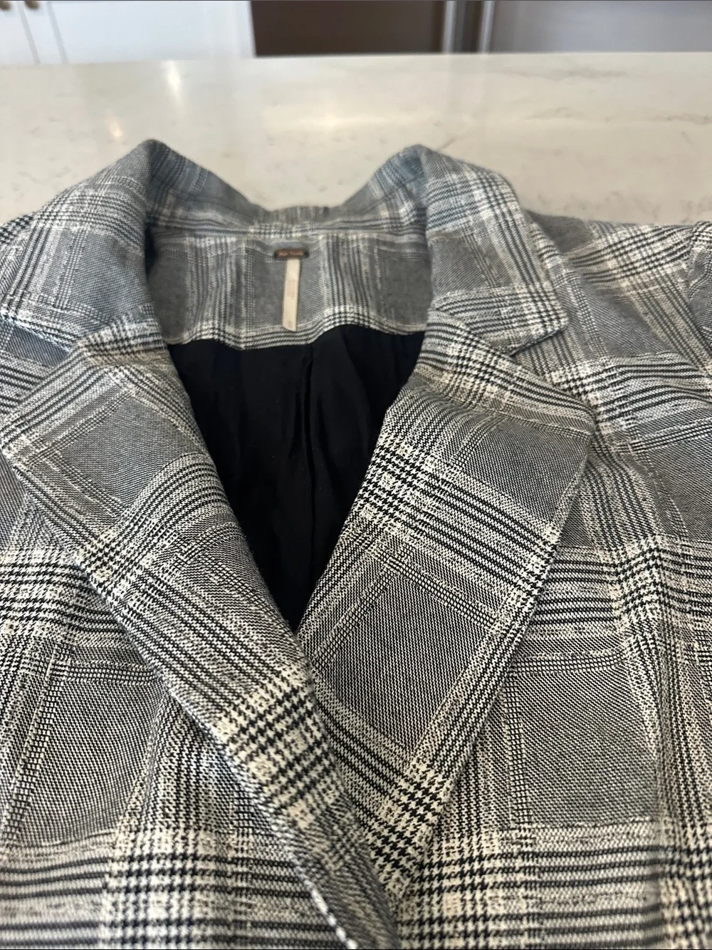 Free People Gray Plaid Double-Breasted Blazer